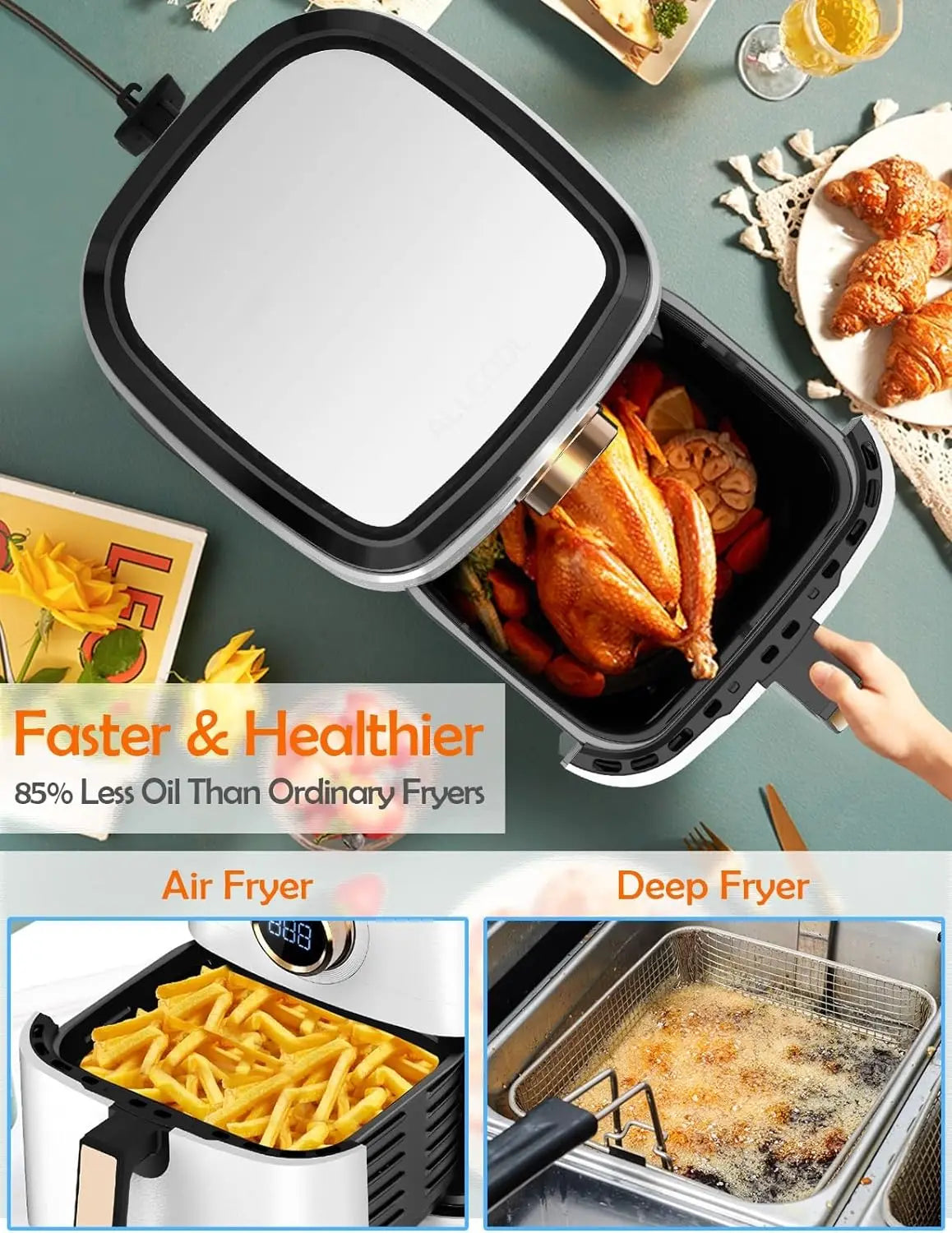 Air Fryer, Airfryer Oven 8QT Large Air Fryer 1700W 8-in-1 with Touch Screen Air Fryers Dishwasher Safe Nonstick Tray Fre