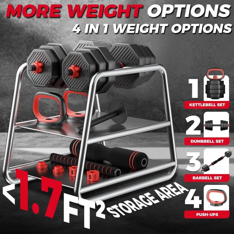 KeppiFitness Adjustable Dumbbell Set, 30/50/70/90 lb Free Weight with Connector Bar, 4 in 1 Workout Gear , Kett