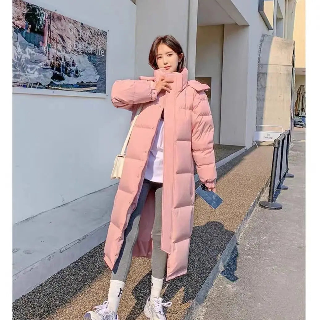 2024 New Women's Winter Clothing Puffer Zipper Fly Down Coat Streetwear Solid Color Thick Keep Warm Long  Jacket T570