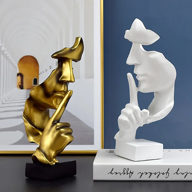 Thinker Statue Sculpture Silence Is Gold Figurines Resin Retro Abstract Home Decor For Office Living Study Room Accessories