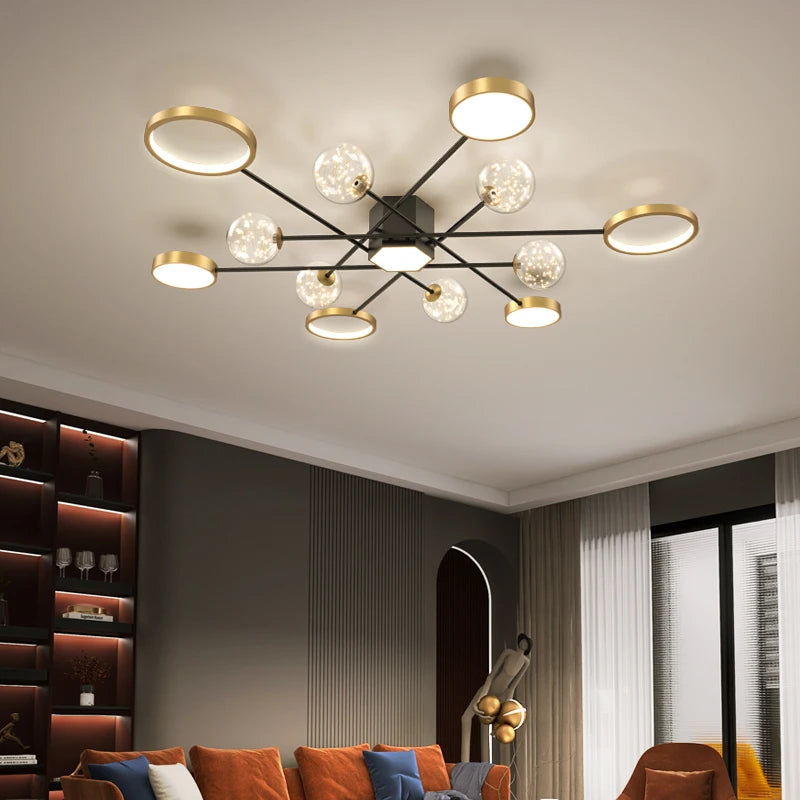 Modern Nordic Living Room Chandelier Led Smart Lights Gold Black Ceiling Lamp For Bedroom Hall Kitchen Children's Home Decor