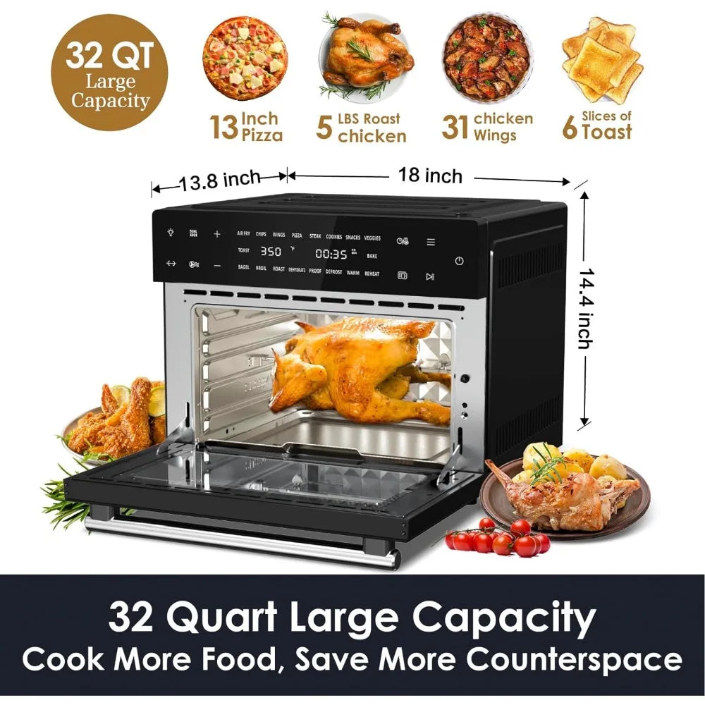 32 QT Digital Toaster Oven Air Fryer Combo, 19-in-1 Smart Airfryer, 6 Accessories, 1800W