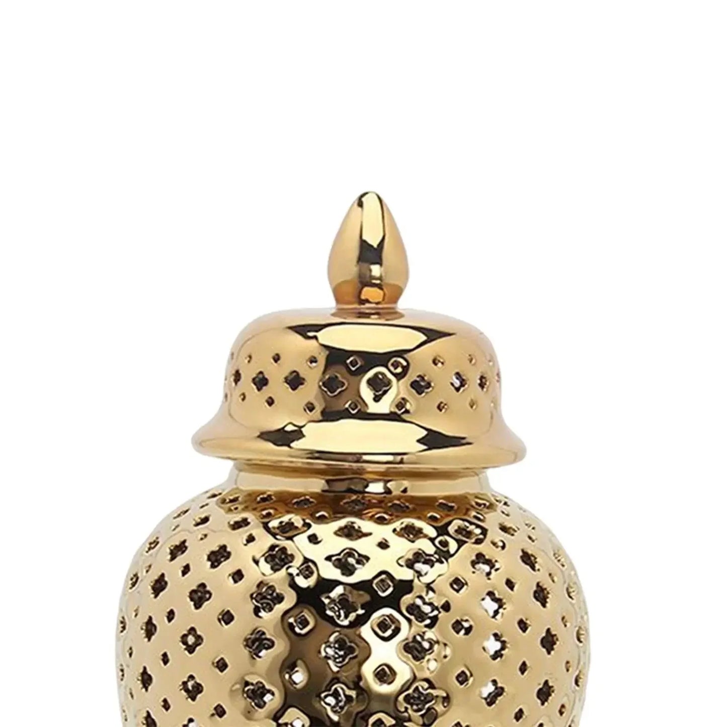 Pierced Gold Ceramic Vase Ginger Jar with Lid Hollow Out Storage Jar Bud Vase Carved Lattice Temple Jar for Room Home Decorative