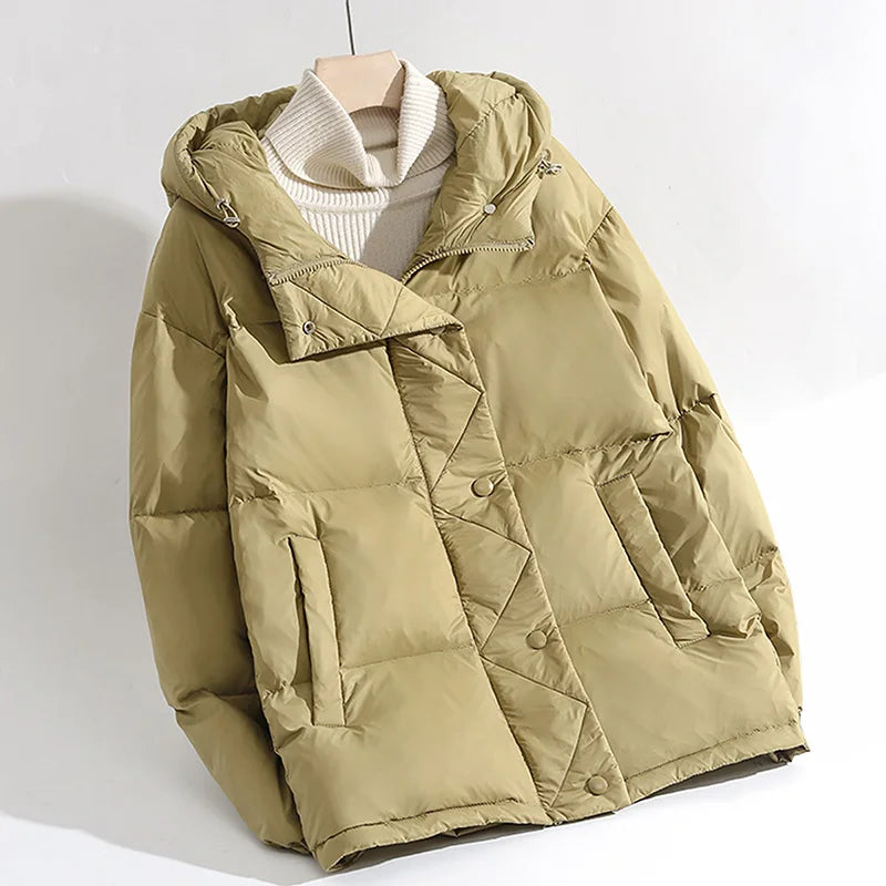 Fashion Women's Hooded White Duck Down Jacket Thick Warm 2024 Autumn And Winter Female Winter Clothing Down Jackets Coats