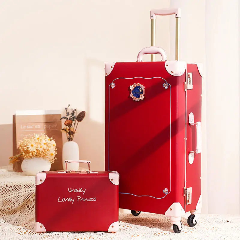 FirstMeet vintage leather luggage fashion travel suitcase with handbag 20/24/26 inch password carry on suitcase trolley case