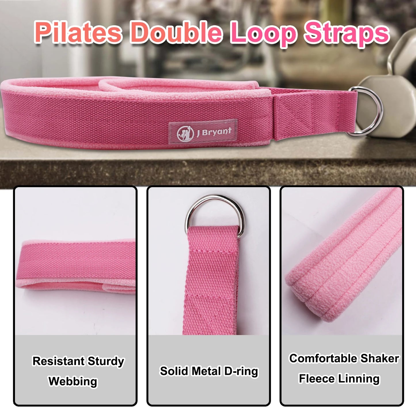 Pilates Double Loop Straps for Reformer Fitness D-Ring Straps ,Yoga Exercise Accessories for Home Gym Workout,1 Pair