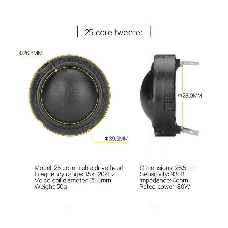 2Pcs 1.5 Inch 4 Ohm 8Ohm 80W Speaker 1.5Inch 25Core Tweeter HiFi Speaker Fiber Membrane Rubidium Magnetic Treble Head