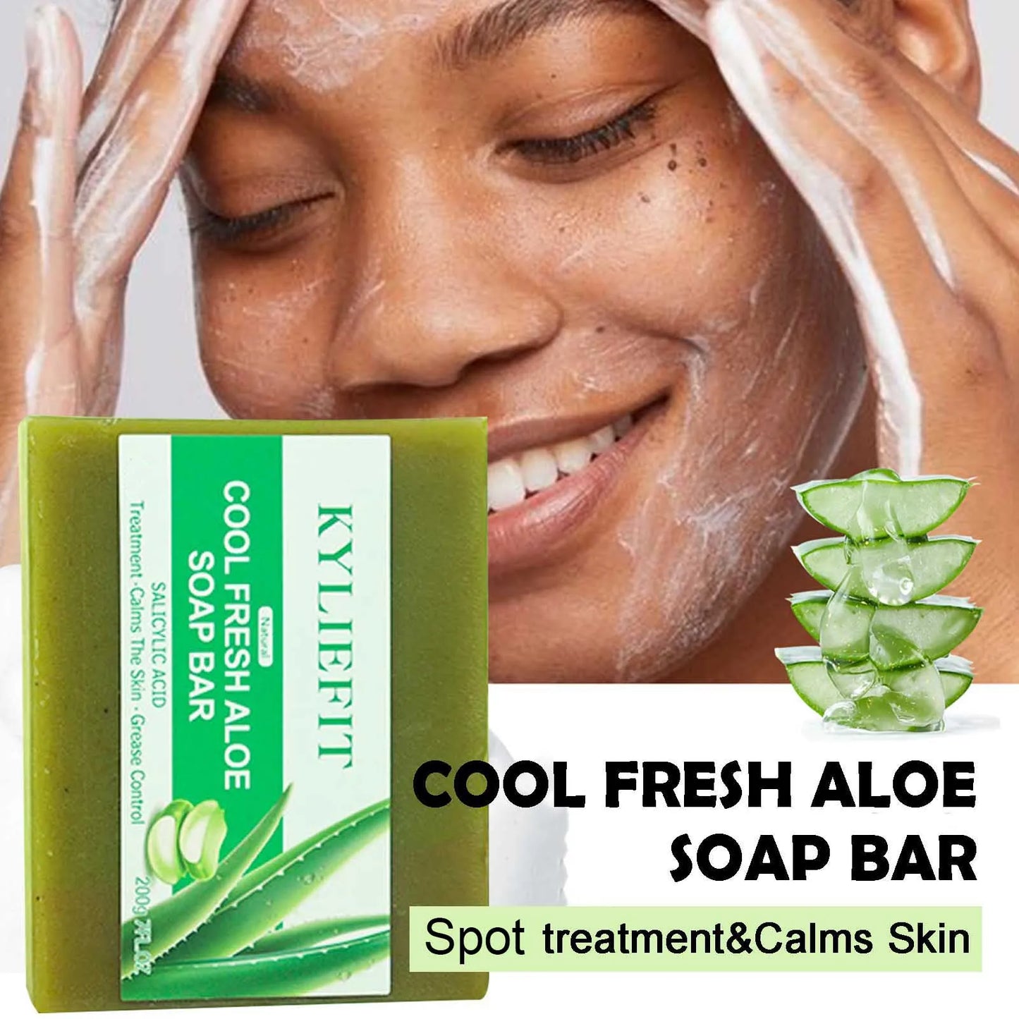 KYLIEFIT Organic Aloe Vera Soap Bar- Face, Hand, and Body Wash - Cleansing & Moisturizing, Remove Black Spots, Skin Glowing