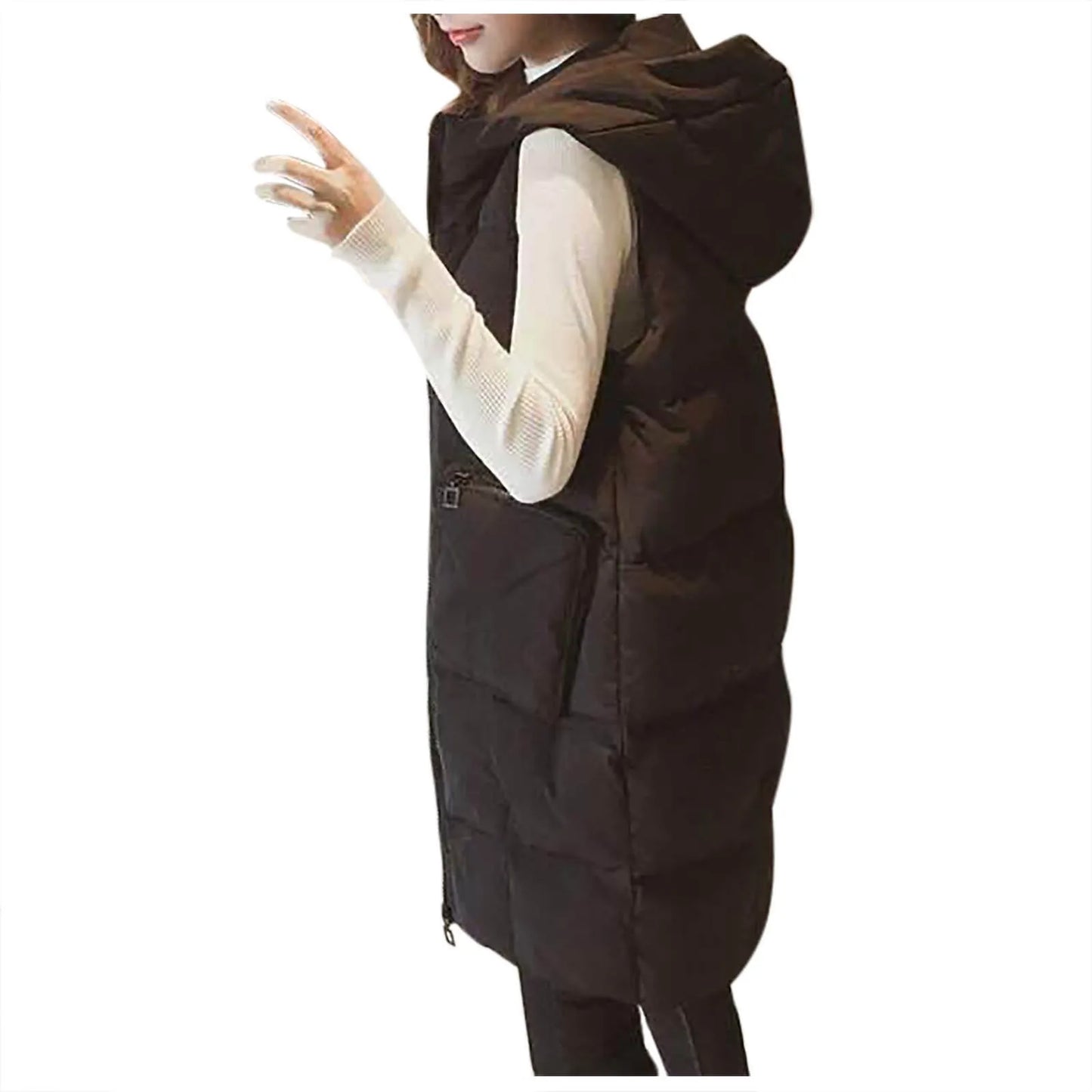 Womens Long Puffer Coat Plus Size Vest Sleeveless Jacket Coat Warm Winter Down Jacket Outwear Korean Style Women'S Clothing