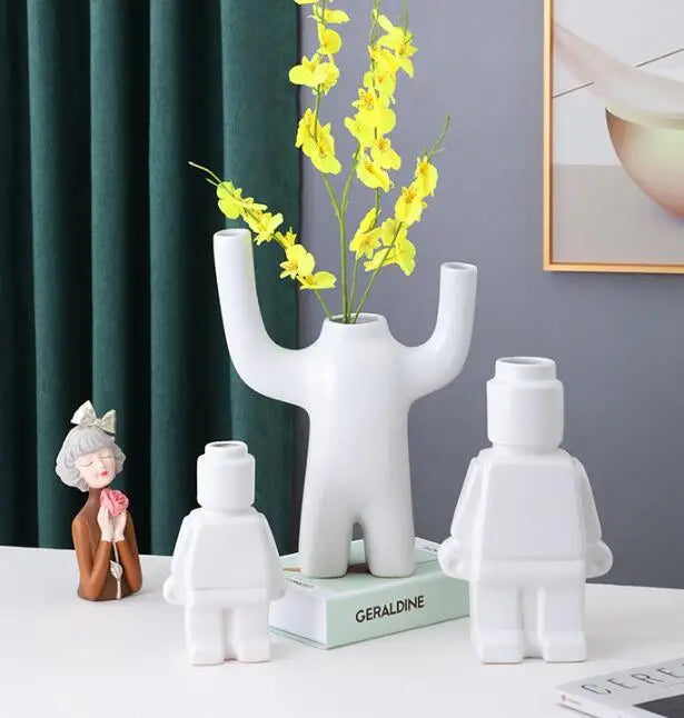 Creative  Robot Vase Modern Decor Home Desktop Small Robot Upright Dried Flower Vase Living Room Decoration Accessories