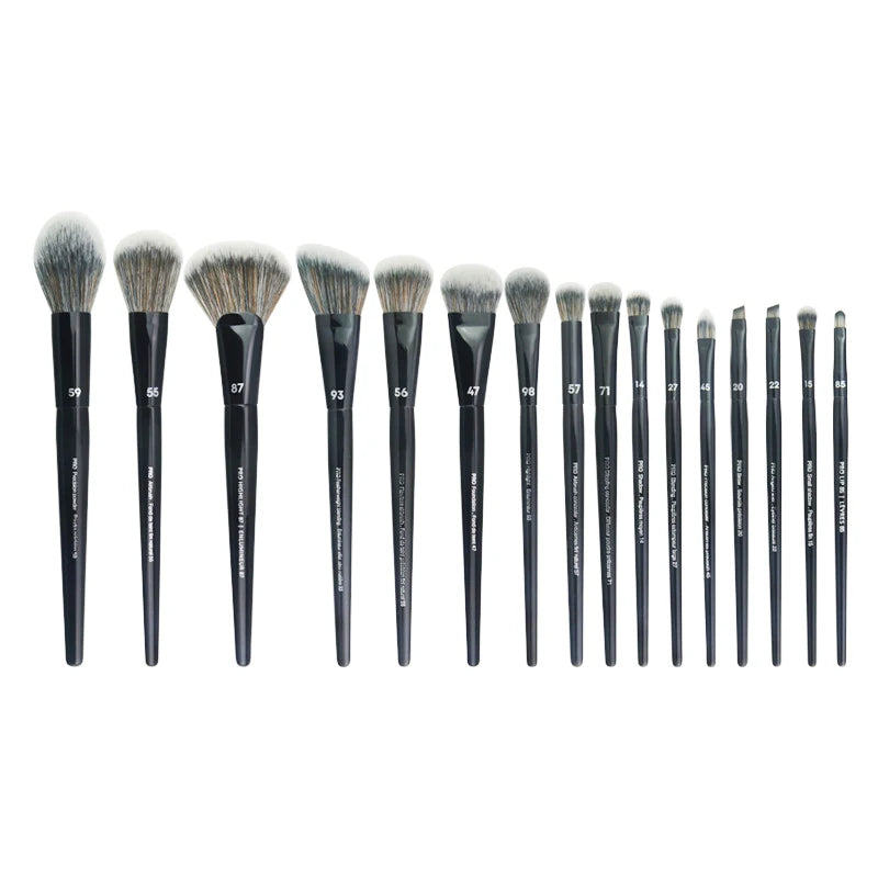 PRO BLACK Makeup Brushes Set 16pcs Soft Synthetic Hair Face Foundation Powder Blush Eyeshadow Brow Liner Beauty Cosmetics Tools