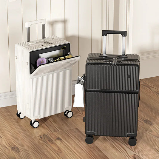 20"22"24"26 Inch Travel Suitcase Front Opening Trolley Case with Wheels Boarding Bag Lightweight Rolling Luggage With cup holder