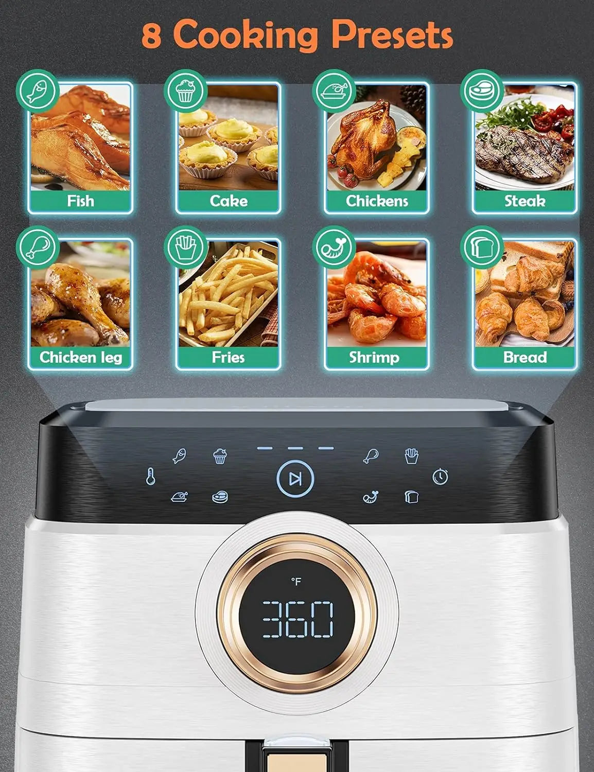 Air Fryer, Airfryer Oven 8QT Large Air Fryer 1700W 8-in-1 with Touch Screen Air Fryers Dishwasher Safe Nonstick Tray Fre