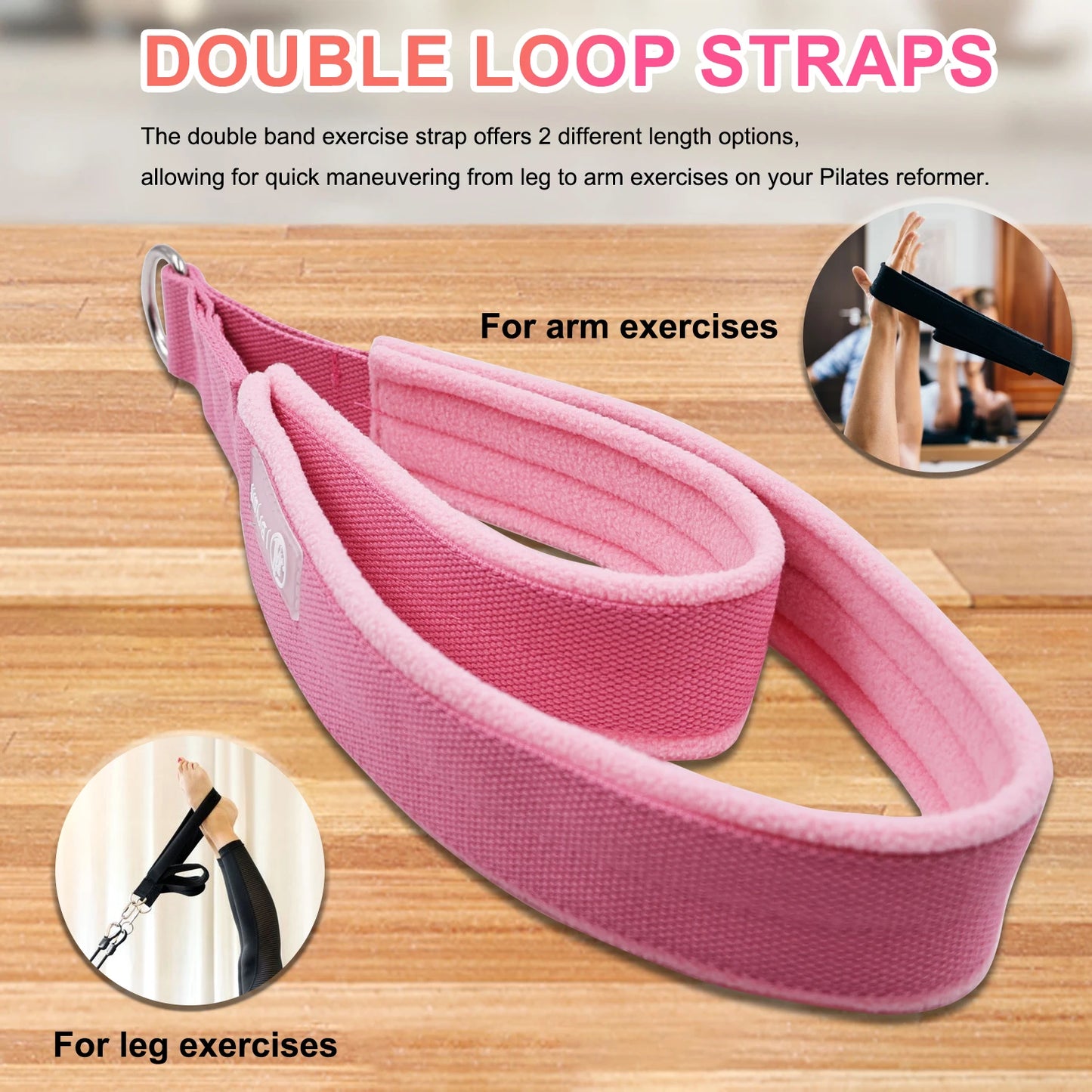 Pilates Double Loop Straps for Reformer Fitness D-Ring Straps ,Yoga Exercise Accessories for Home Gym Workout,1 Pair