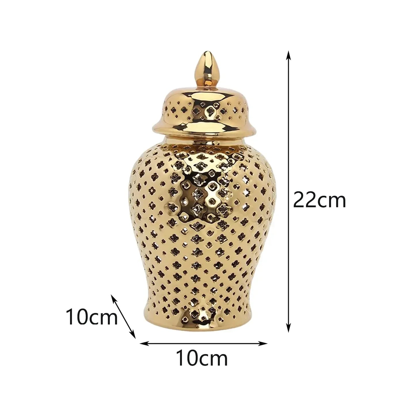 Pierced Gold Ceramic Vase Ginger Jar with Lid Hollow Out Storage Jar Bud Vase Carved Lattice Temple Jar for Room Home Decorative