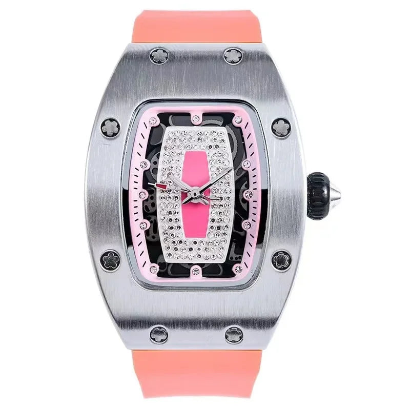 Top Luxury Brand Pink Silicone Women's Student Sweet Style Design Watch Automatic Date Women's Quartz Watch Free Shipping