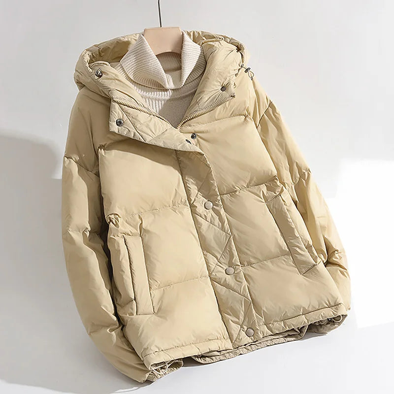 Fashion Women's Hooded White Duck Down Jacket Thick Warm 2024 Autumn And Winter Female Winter Clothing Down Jackets Coats